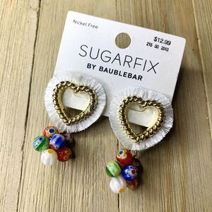 SUGARFIX® by BaubleBar Multicolored Glass Bead White Heart Fringe Gold Earrings